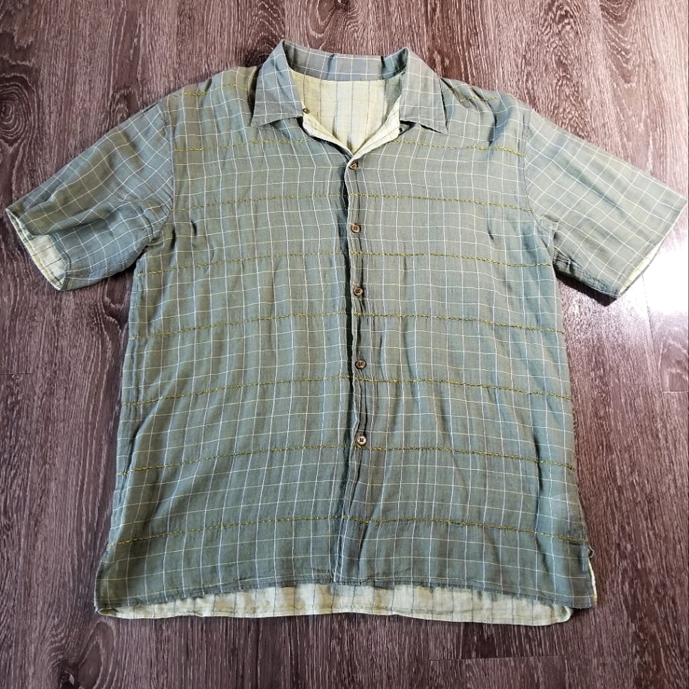BritishIndia Reversible Window Pane Lightweight Green Cotton Shirt Size Medium